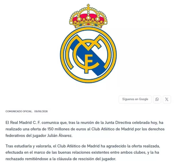 Comunicado emitido por el Real Madrid en las redes sociales del club. 