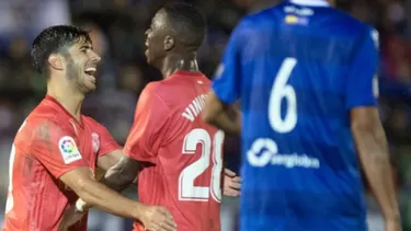 Vin&amp;iacute;cius y Asensio celebrando el gol del Real Madrid. | Foto: AFP