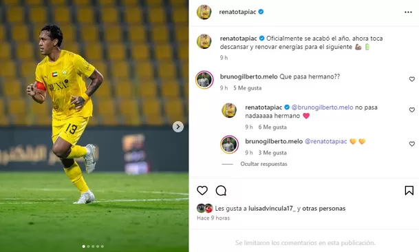 Renato Tapia y su mensaje luego de no ser convocado en Perú / IG Renato Tapia