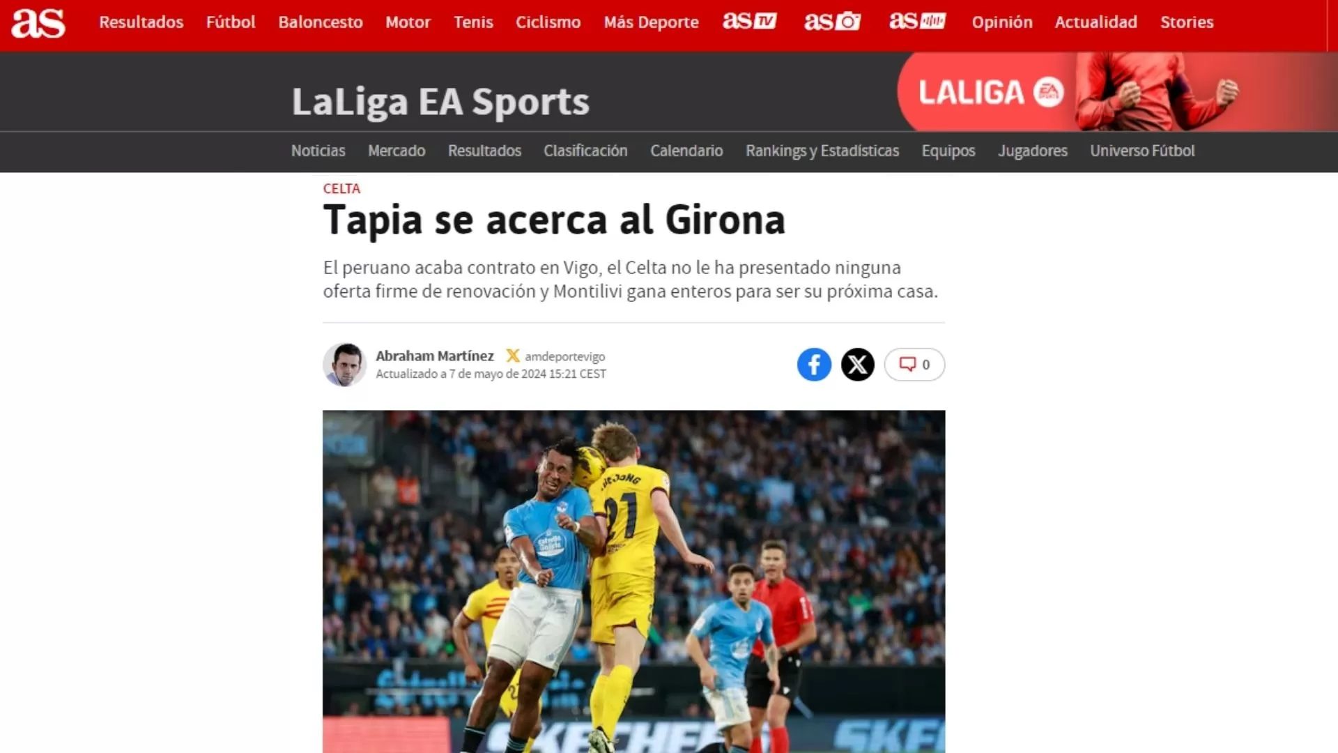 Portal AS de España señala que el Girona está interesado en contar con Renato Tapia / Foto: AS de España