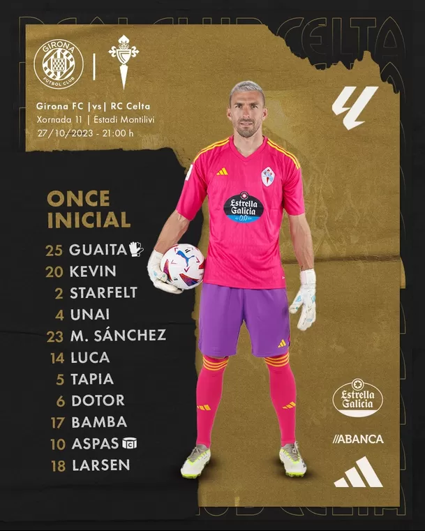 Renato Tapia presente en el once del Celta. | Fuente: @RCCelta