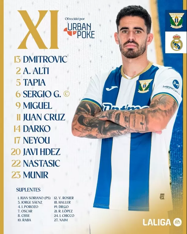 Alineación oficial de Leganés frente a Real Madrid. | Foto: Leganés.