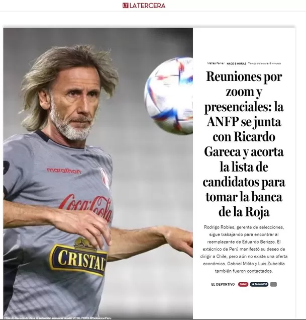 Gareca está muy cerca de tomar la selección chilena. | Foto: La Tercera.