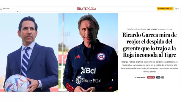 La Tercera de Chile reporta la situación de Gareca en la Federación de Chile / Foto: La Tercera