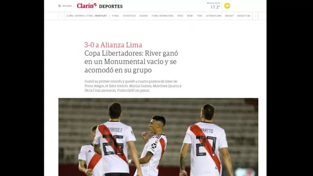 As&amp;iacute; reaccion&amp;oacute; la prensa argentina tras el triunfo de River Plate sobre Alianza Lima.-foto-3