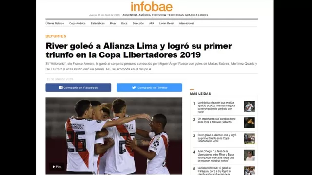 As&amp;iacute; reaccion&amp;oacute; la prensa argentina tras el triunfo de River Plate sobre Alianza Lima.-foto-4