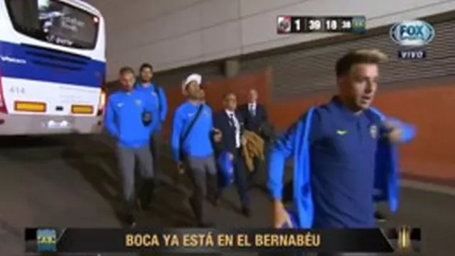 Boca llegó sin mayores inconvenientes al estadio Santiago Bernabéu. |Foto: Captura Fox Sports