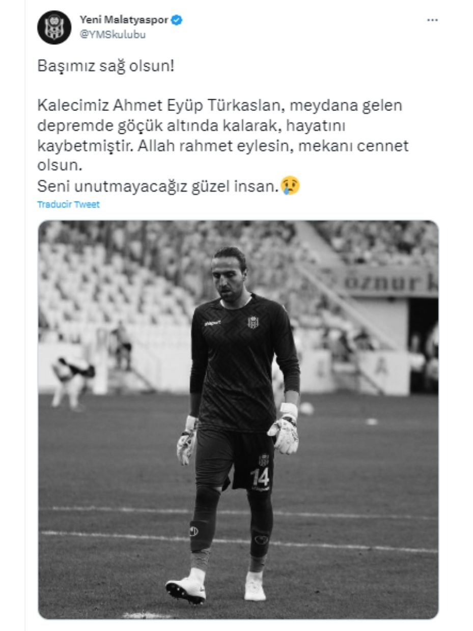 Publicación del equipo Yeni Malatyaspor tras conocerse la noticia / Twitter