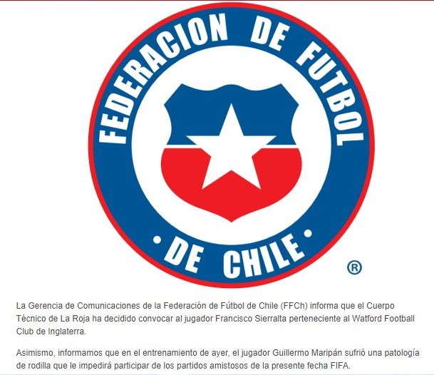 Ricardo Gareca convocó a Francisco Sierralta. | Fuente: Federación de Fútbol de Chile