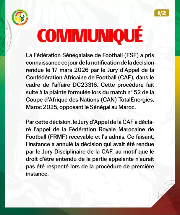 Comunicado de Senegal tras perder final de manera insólita / X