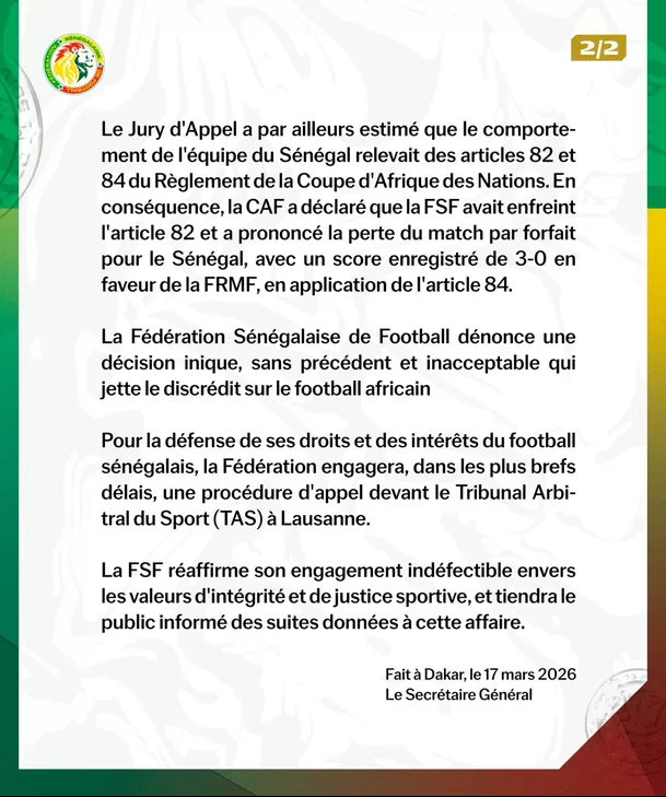 Segunda parte del comunicado emitido por Senegal / X