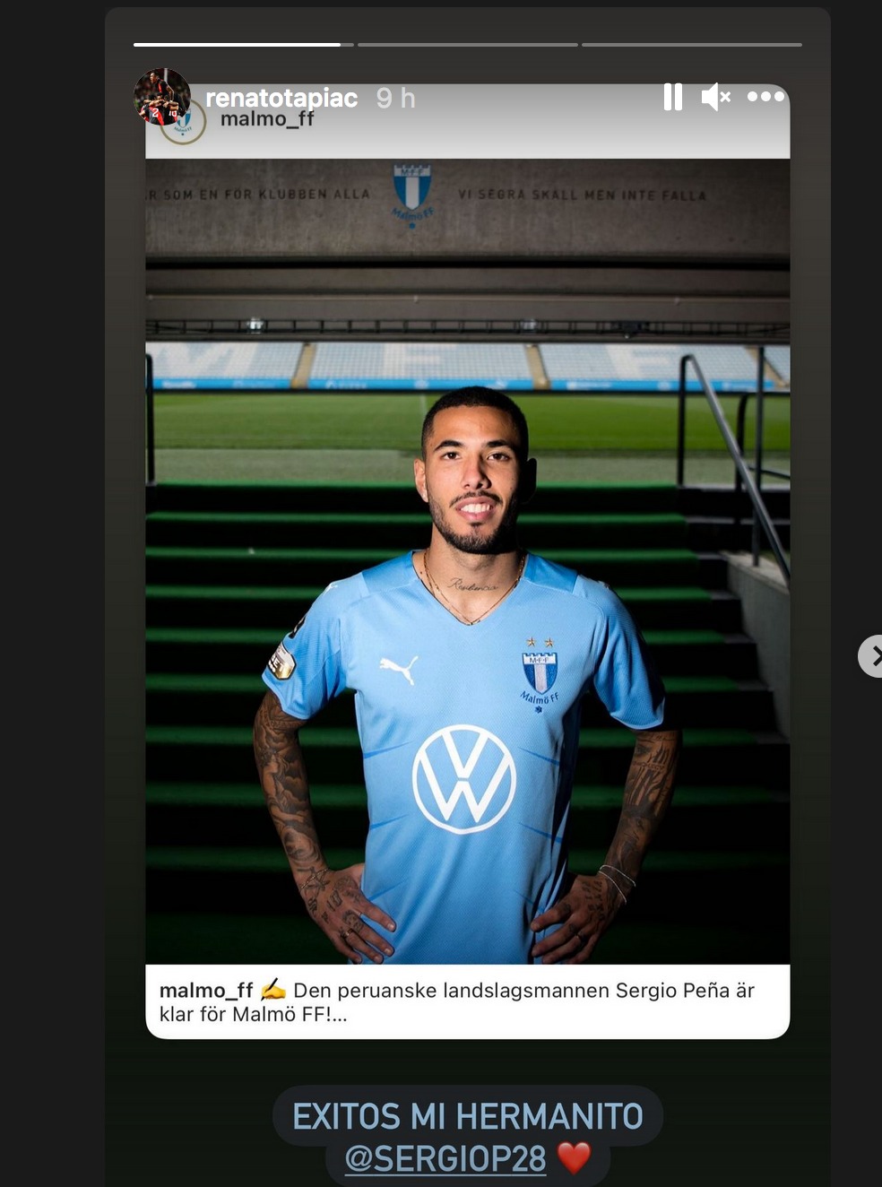 Sergio Peña fue presentado como nuevo jugador del Malmö de Suecia.