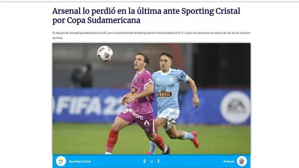 La reacción de la prensa argentina tras la eliminación de Arsenal a manos de Sporting Cristal.