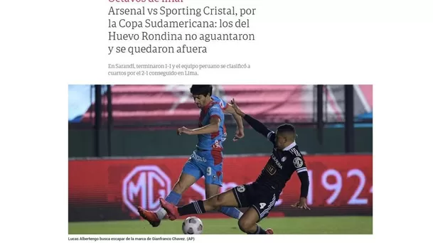 La reacción de la prensa argentina tras la eliminación de Arsenal a manos de Sporting Cristal.