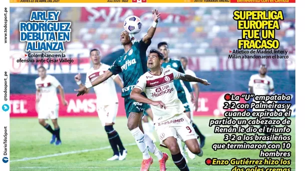 Universitario acaparó portadas tras perder ante Palmeiras por la Copa Libertadores.