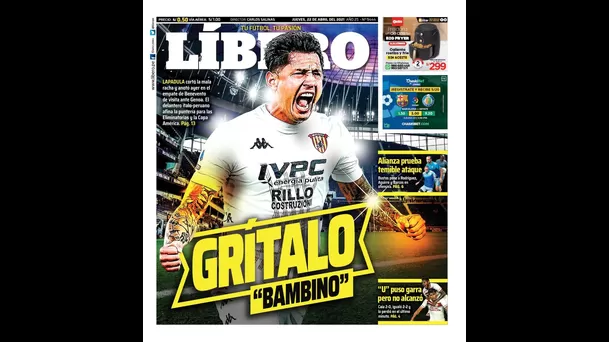 Líbero colocó a Lapadula en toda su portada.