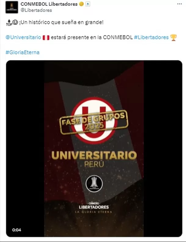 Cuenta de la Copa Libertadores elogió participación de la &#39;U&#39; / X