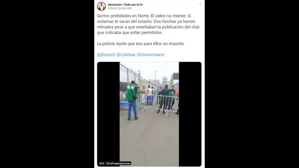 La denuncia la hizo la cuenta en Twitter &quot;Asociación Todo por la &#39;U&#39;&quot;.