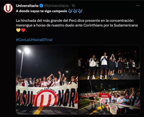 Universitario recibió el apoyo de sus hinchas en Sao Paulo. | Foto: Universitario.