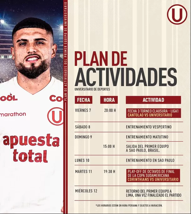 Universitario tiene una seguidilla de partidos entre Liga 1 y Copa Sudamericana. | Foto: Universitario.