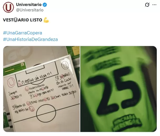 Mensaje de Universitario previo a partido ante Nacional / X