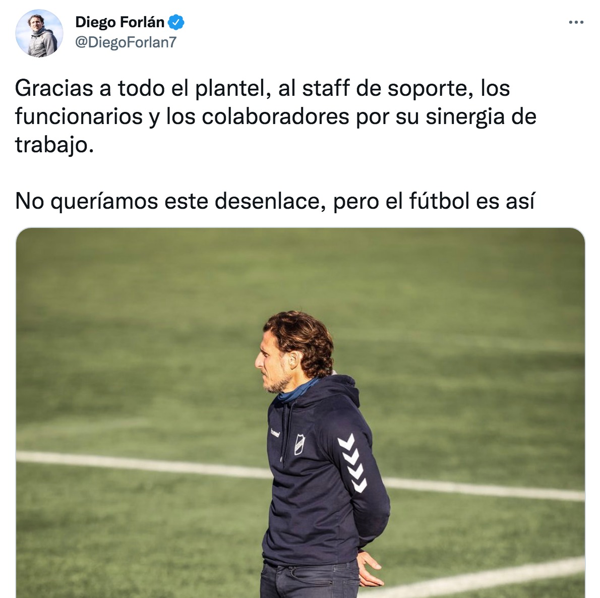 Este fue el mensaje que dejó Diego Forlán en su Twitter.