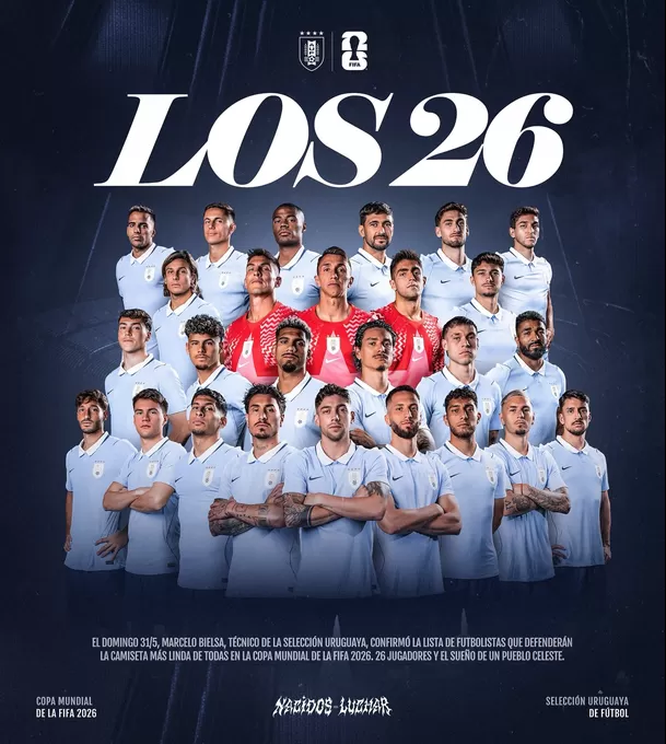 Estos son los convocados de Uruguay para el Mundial 2026. Foto: X de @Uruguay