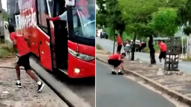 YouTube: Jugadores de club brasileño se bajaron de bus y lanzaron piedras a barristas