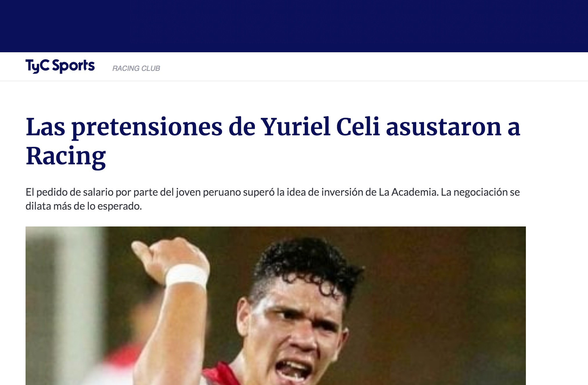 TyC Sports tituló así su nota sobre Yuriel Celi.