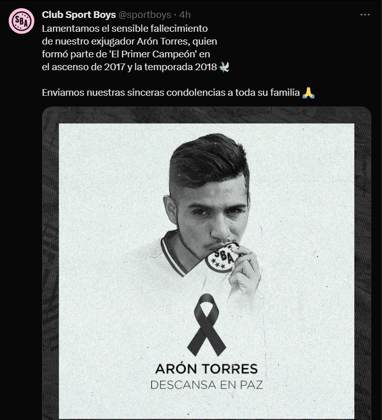 Aaron Torres perdió la vida este lunes por una insuficiencia renal. | Foto: Sport Boys.