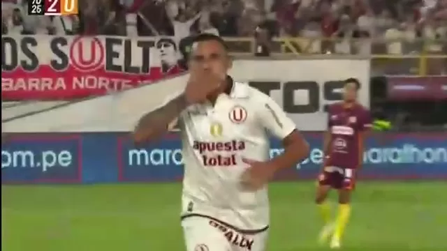 Alex Valera definió al palo derecho del portero y colocó el 2-0 de Universitario vs Los Chankas por Liga 1 / Fuente: L1 MAX