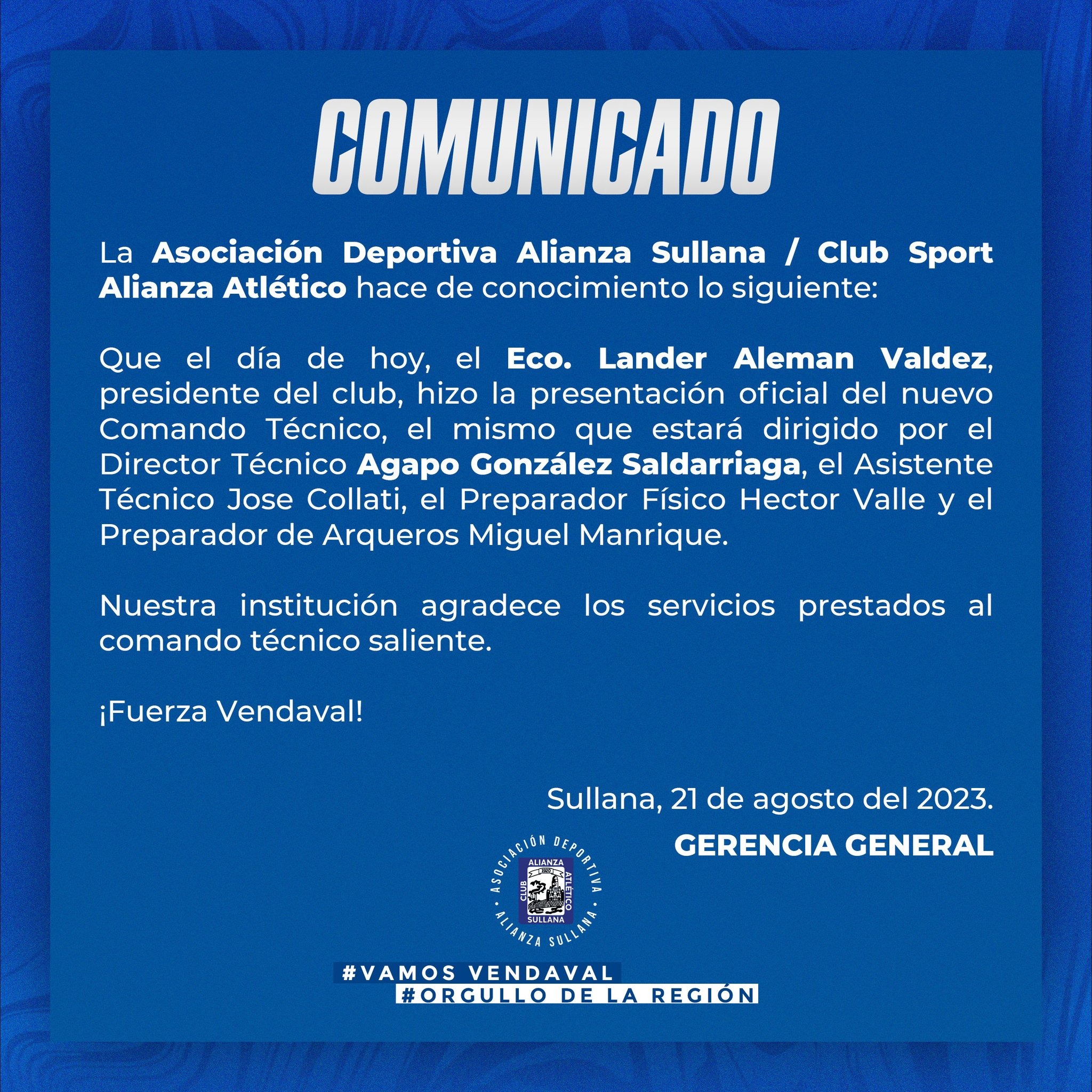 Comunicado del Alianza Atlético. | Fuente: @alianzasullana_