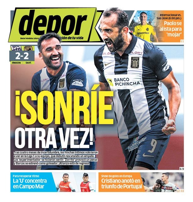 Alianza Lima acaparó portadas en diarios deportivos tras debutar en la Liga 1 - 2021.