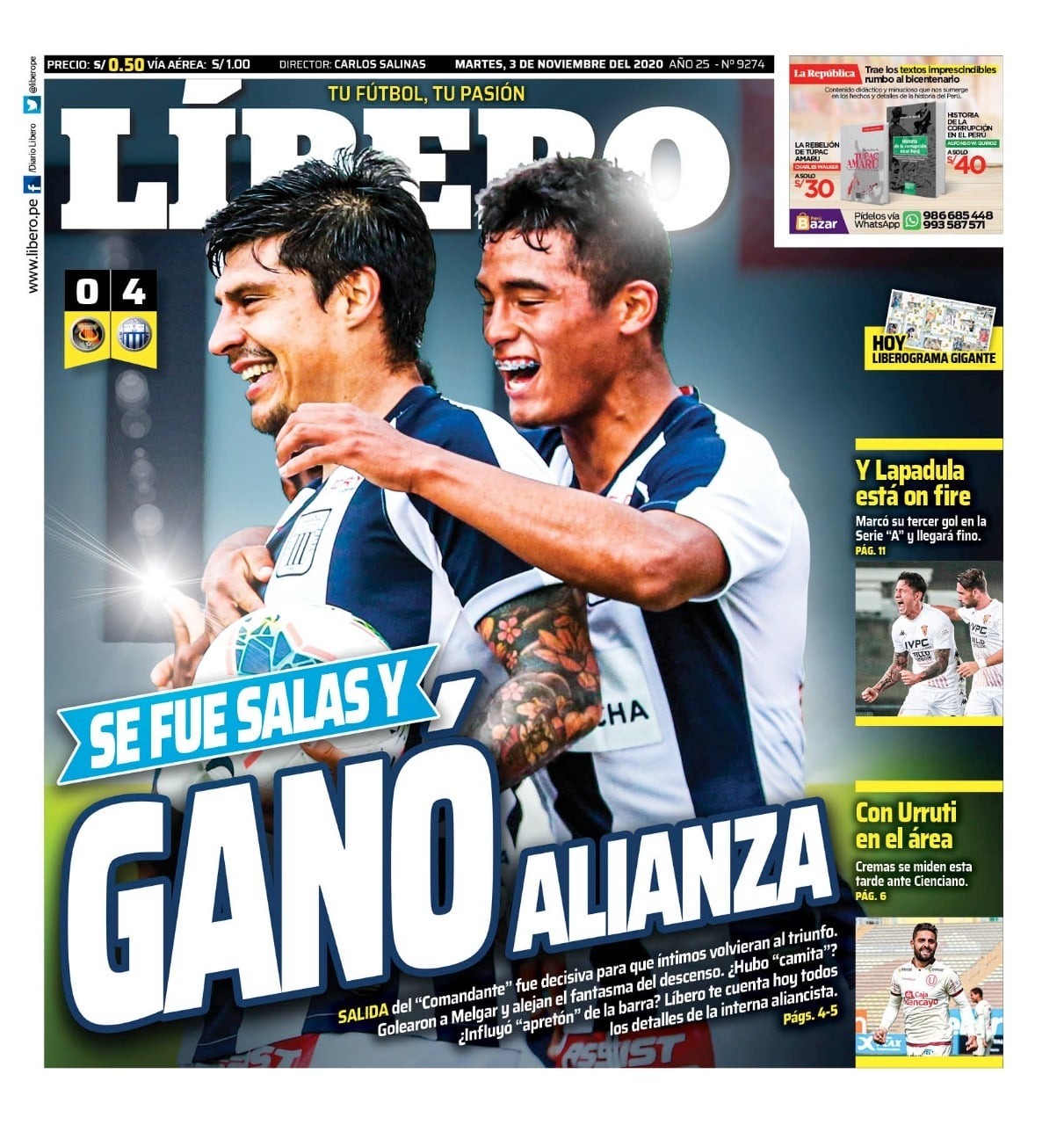 Alianza Lima acaparó portadas tras volver al triunfo en la Liga 1.