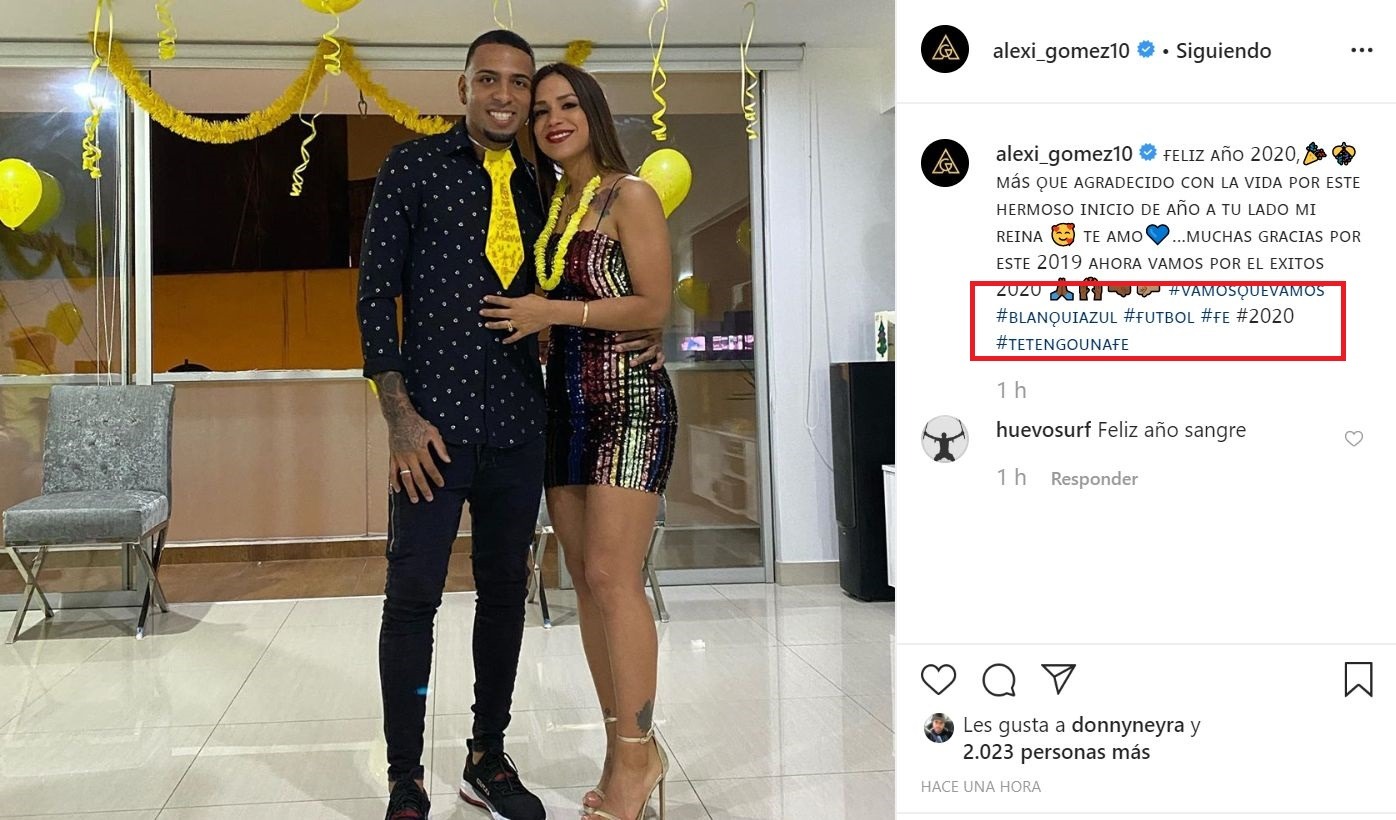 Gómez colocó el hashtag #Blanquiazul, el que luego borró de su publicación en Instagram. | Foto: IG Alexi Gómez