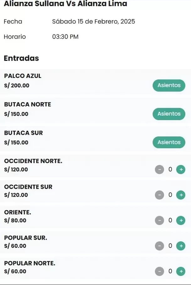 Precios de entradas para partido entre Alianza Lima vs Alianza Atlético / Joinnus
