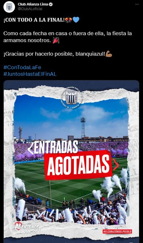 Alianza Lima Anunció Que Se Agotaron Las Entradas Para La Final En Matute América Deportes 