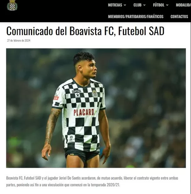 Boavista se pronunció sobre Jeriel De Santis. | Fuente: boavistafc.pt