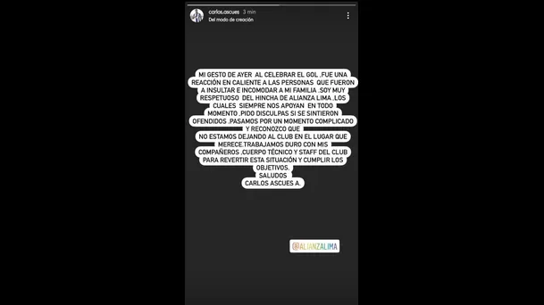 Carlos Ascues se pronunció en su cuenta de Instagram.