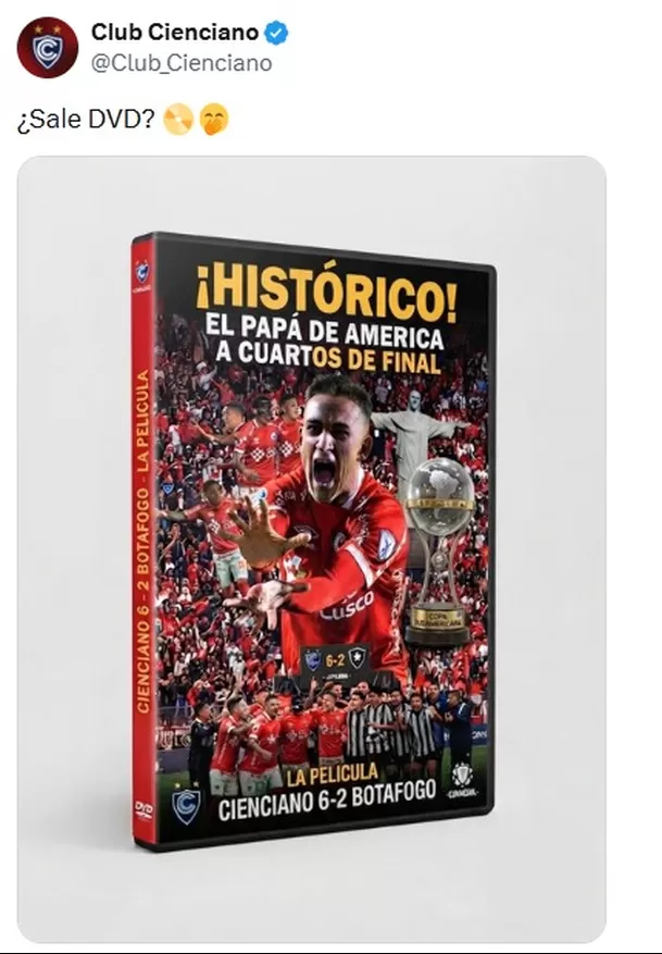 Publicación de Cienciano en X