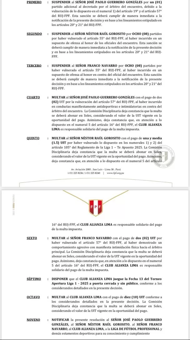 Comisión Disciplinaria y las sanciones tras el Alianza Lima vs Cienciano Comisión Disciplinaria y las sanciones tras el Alianza Lima vs Cienciano