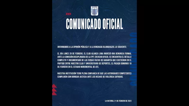 Comunicado de Alianza Lima