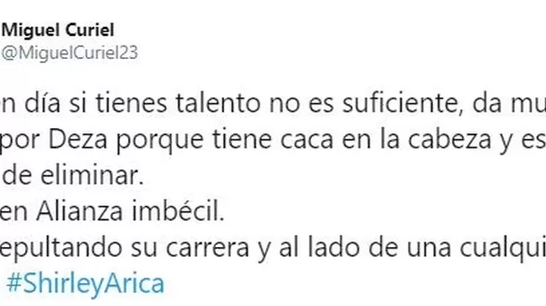 Primer mensaje de Miguel Curiel sobre Jean Deza en Twitter.