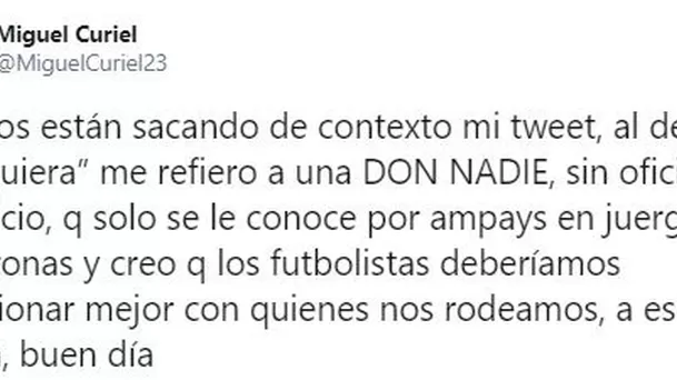 Segundo mensaje de Miguel Curiel en Twitter.