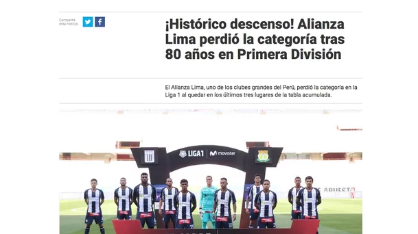 Alianza Lima descendió a Segunda División.