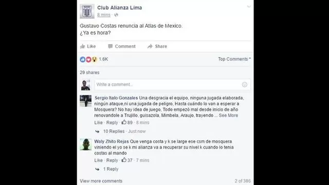 Alianza Lima: ¿Facebook oficial del club sugirió fichar a Gustavo Costas?-foto-1