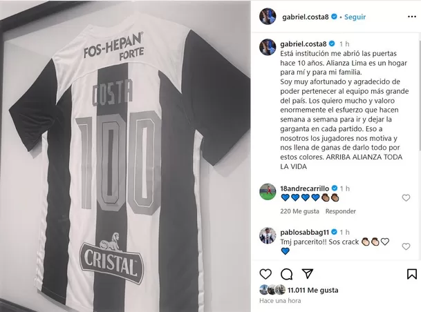 Disculpas de Gabriel Costa al hincha de Alianza Lima. | Foto: IG