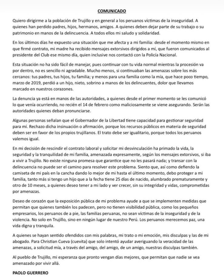 Disculpas de Paolo Guerrero a la ciudad de Trujillo. | Foto: IG.