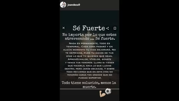 Aquí el mensaje de Jean Deza en Instagram.