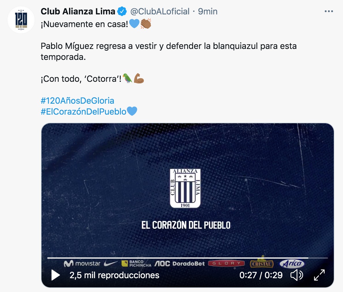Pablo Míguez regresa a Alianza Lima.